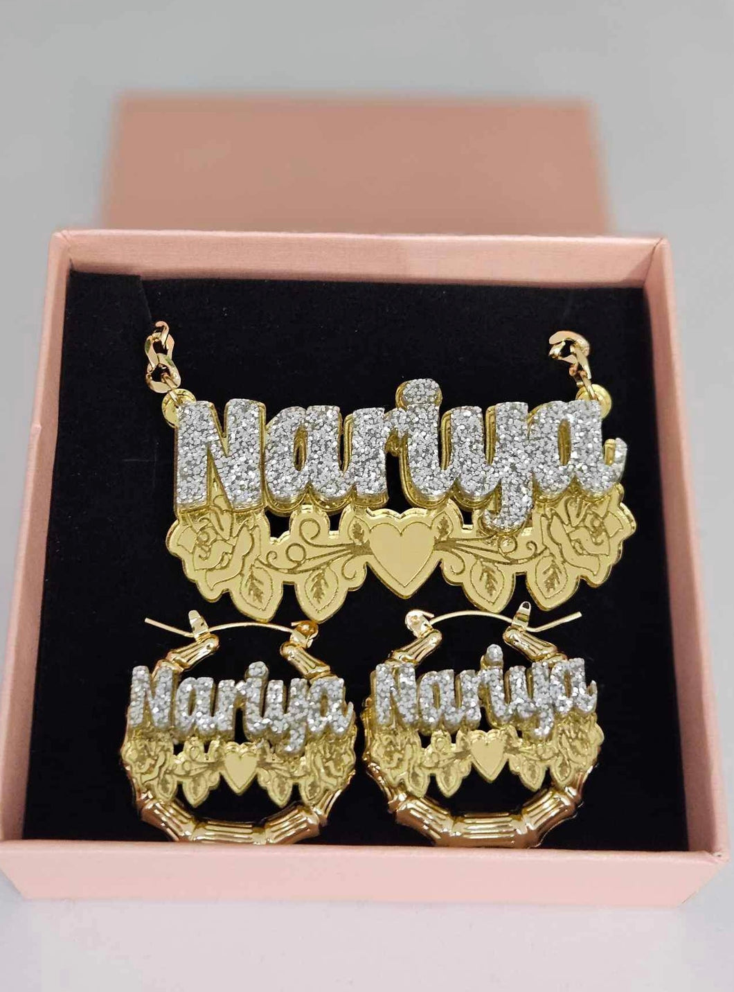 MY FAVORITE NAMEPLATE SET- EARRINGS AND NECKLACE